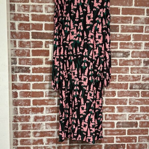 Eloquii Black Pink Floral Easy Tie Front Midi Dress Size 26/28 - Picture 2 of 8